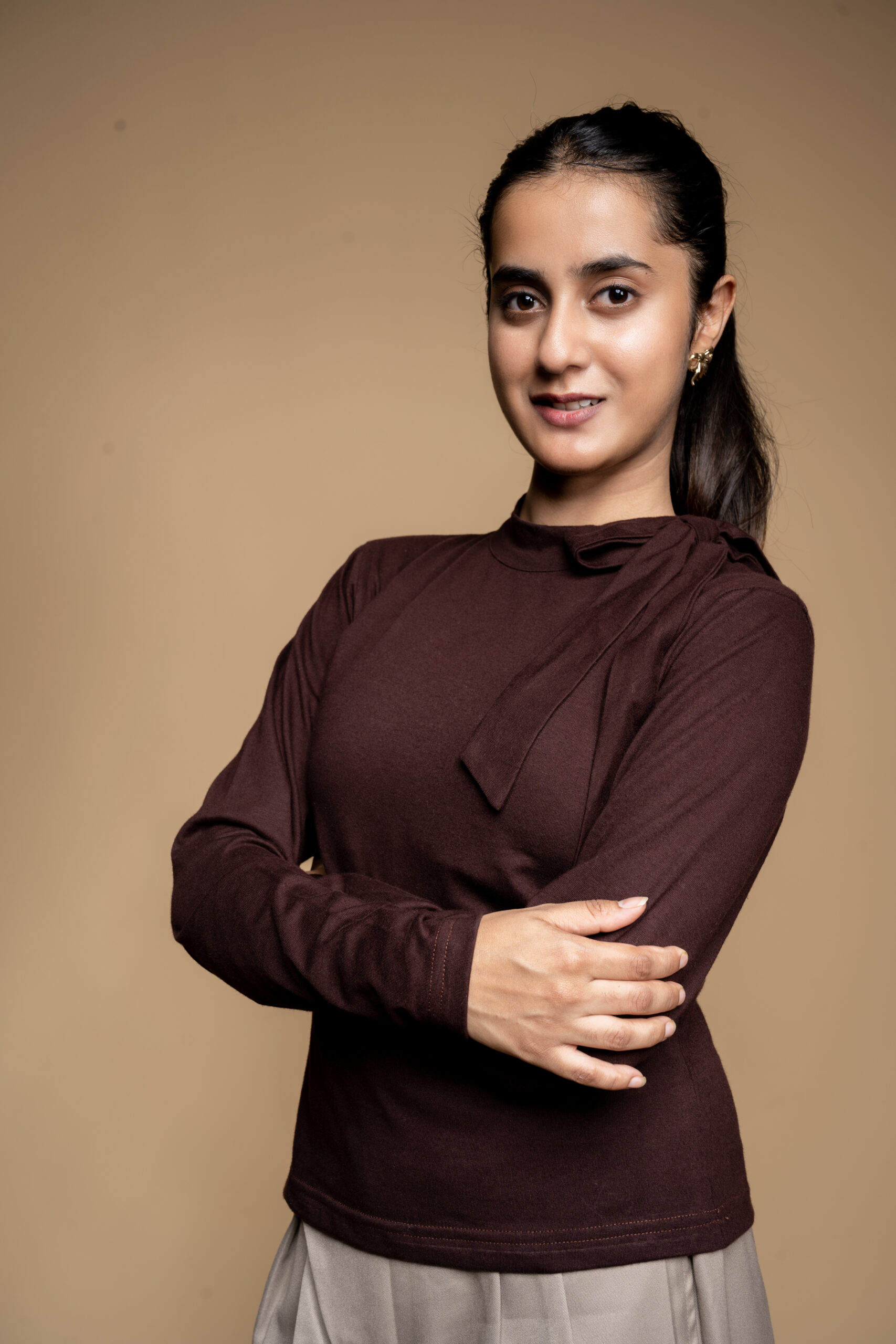 Chocolate Bow Tie Ribbed Top